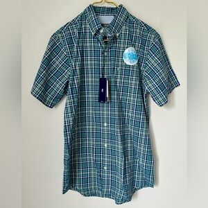 NWT Izod Cool FX Blue Plaid Lightweight Short Sleeve Button Up Shirt Men’s Small